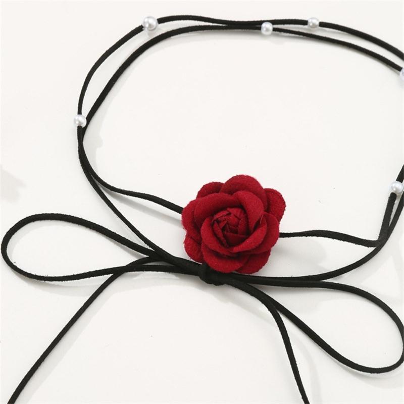 Stylish Camellia Jewelry Set Unique Flower Beaded Necklace and Earrings Floral Theme Neckchain Ear Studs Ornament