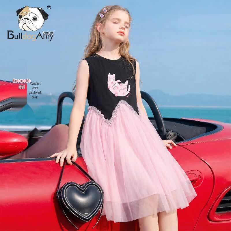CHANZUIGOU Girls Spliced T-Shirt Mesh Dress 150 cm чёрный