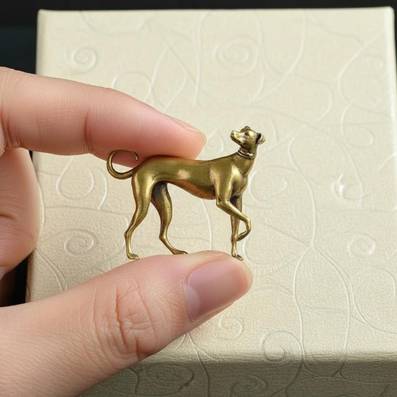 Solid Brass Dog Sculpture 1Pcs Vintage Copper Animal Miniature Ornament Accent for Tabletop Decor
