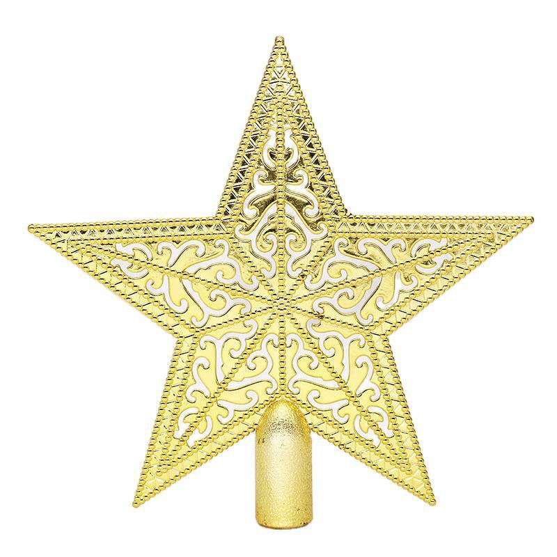 15cm Electroplated Gold Christmas Tree Top Star Ornament with Hollow Pattern