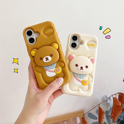 Custodia Morbida in Silicone Kawaii Rilakkuma Bear per iPhone 16 15 14 13 12 11 Pro Max Cover con Supporto