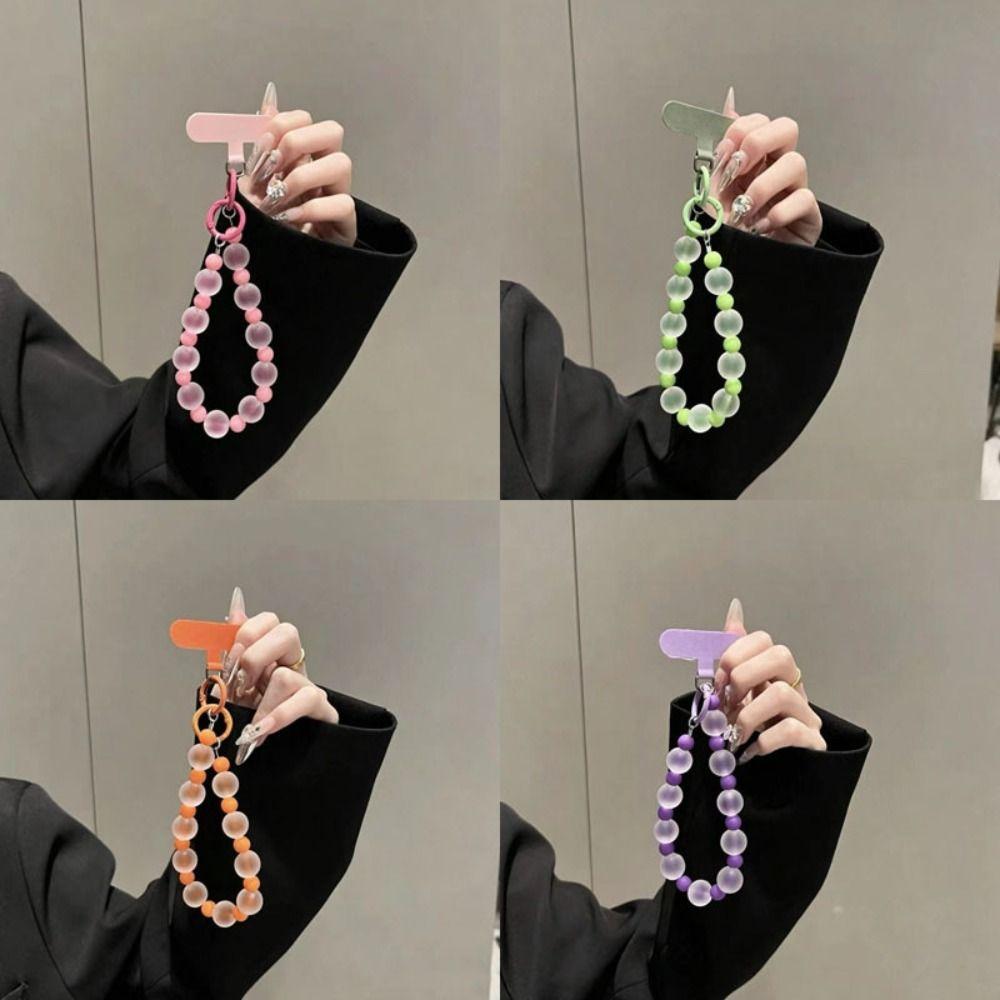 Skin-Textured Matte Beaded Keychain Pendant Anti-lost Mobile Chain Lanyard For Women Girls