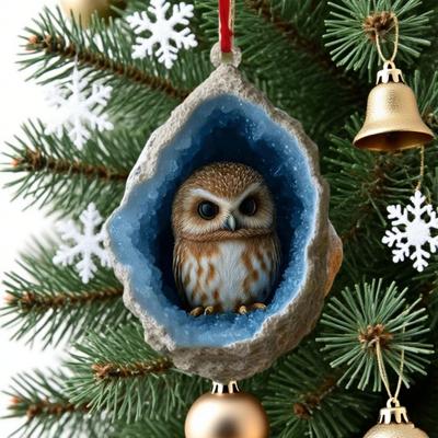 Owl And Raccoon Acrylic Christmas Tree Ornament Shatterproof Elegant Holiday Decoration For Family Home Party Supplies