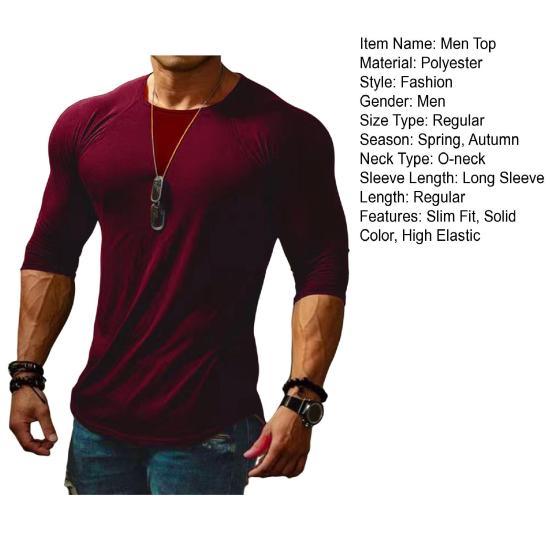 Dlouhé rukávy Jednobarevné Pánské Top Outdoor Sport Elastické Slim Fit Podzimní tričko