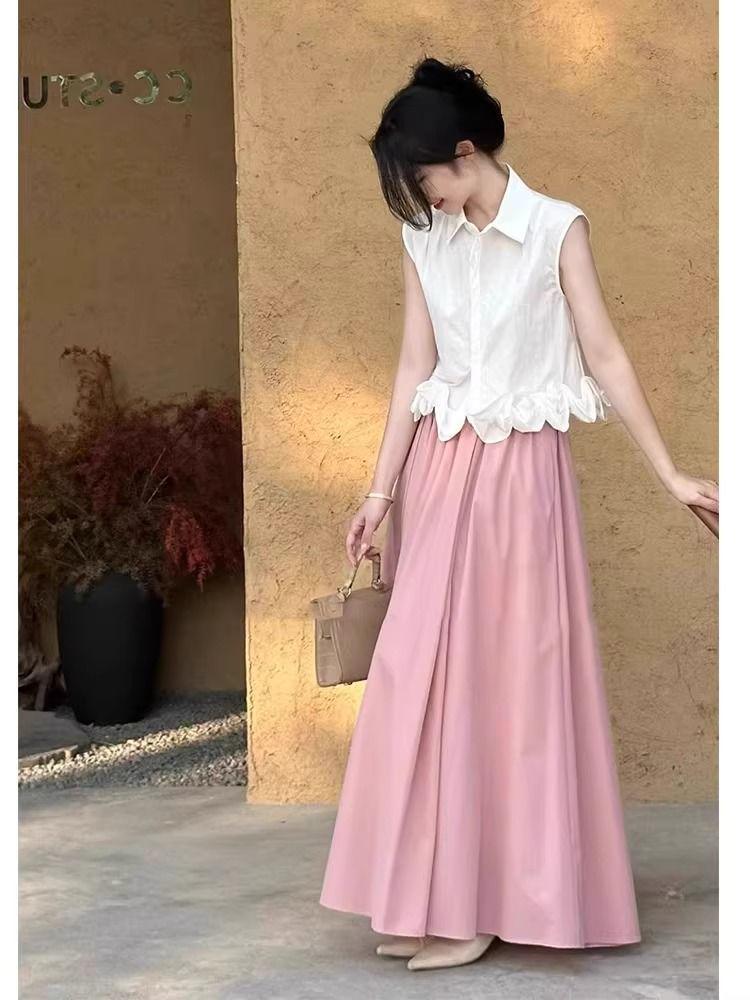 Elegant Summer Sleeveless Blouse & Long Skirt Set for Women - This Year's Popular Two-Piece