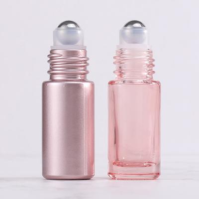 1Pcs Glass Roll On Bottle 5/10Ml Pink Roller Bottle Essential Oil Lip Gloss Refillable Tube Empty Jar Glass Perfume Bottle