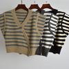 Fall New Arrival Contrast Color Stripes V Neck Oblique Open Double-Headed Zipper Vest Sweater Women's Clothing Fashion Versatile Top