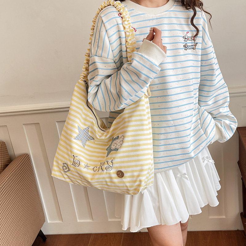 

Two-te striped bag for women2026New Spring Casual Fashi Tote Bag for Class and Commuting, Shoulder and Crossbody Bag жовтий