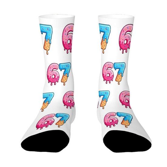 67 Meme Casual Socks Ice Cream 6 7 Crew Socks Funny Donut Six Seven Socks Gifts for Women Men Family Friends