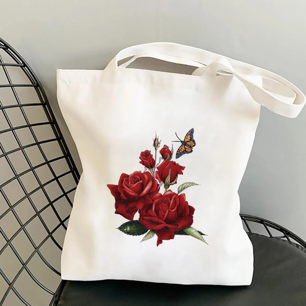 Women Cute Kawaii Canvas Shoulder Bag Cartoon Print Ladies Shopping Bags Simple Grocery Handbags Tote Books Handbag