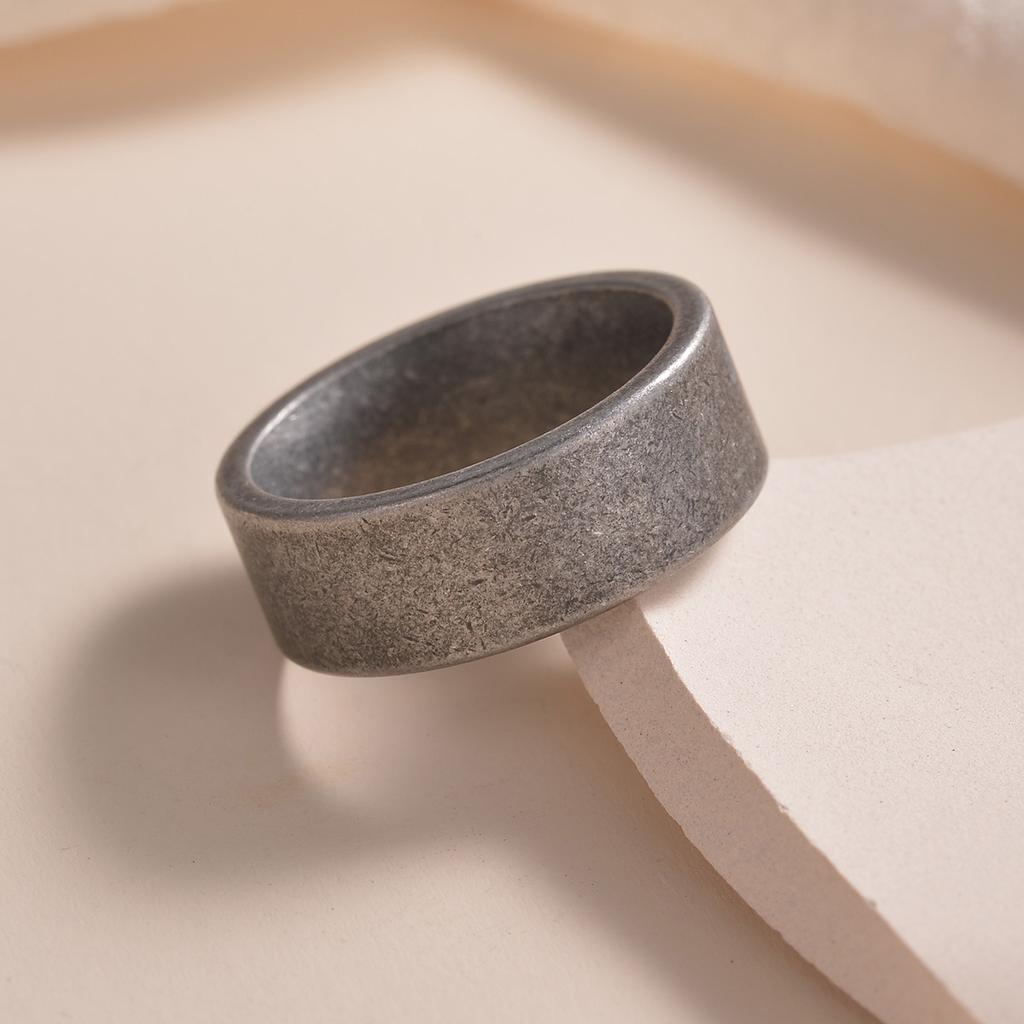1pc Classic Men's Simple 8mm Dilapidated Ring, Vintage Titanium Steel Ring