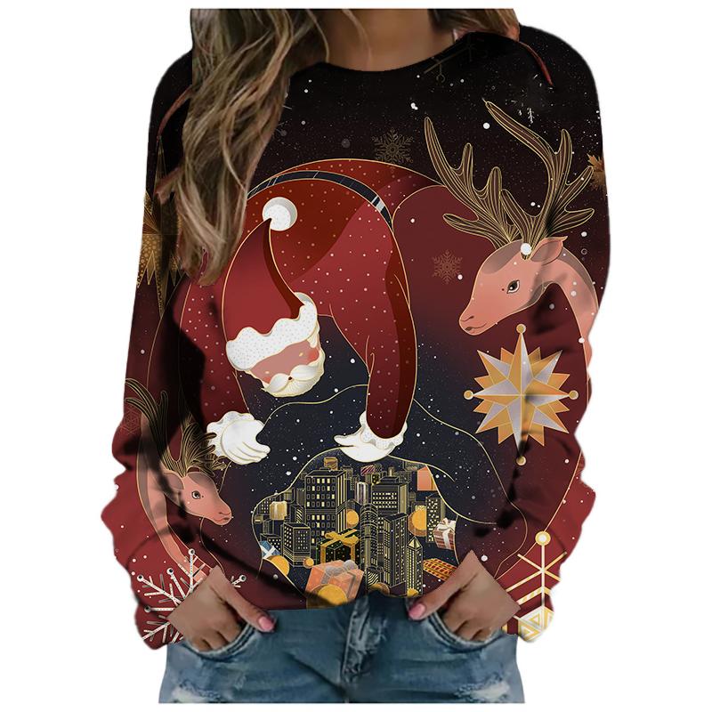 Neuestes Langarm-T-Shirt für Damen mit lustigem Weihnachtsmusterdruck, bequemes Langarm-T-Shirt, Straßenmode, Freizeitkleidung