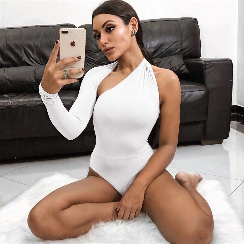 Streetwear Bodysuit For Women With Asymmetric Design And Stretch Fabric For Fall Fashion