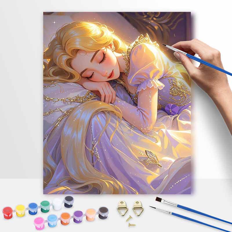 Disney Digital Oil Painting Sleeping Princess Gold Hair Art Handmade Diy Gift Home Decoration