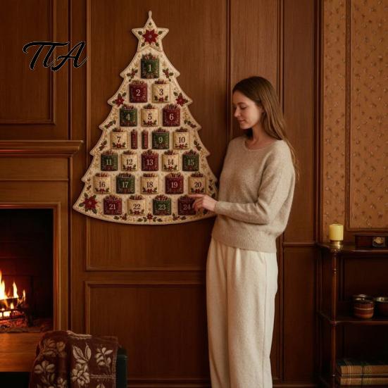 Fabric Craft Supplies Quilted Tree Advent Calendar DIY Kit, 24 Pocket Christmas Sewing Indoor Wall Decor Handmade Patchwork Kit for Adults,