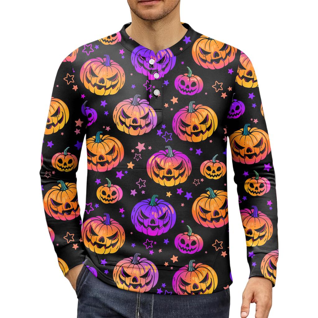 Pánská ležérní mikina na knoflíky, módní potištěná košile s dlouhým rukávem, pulovr