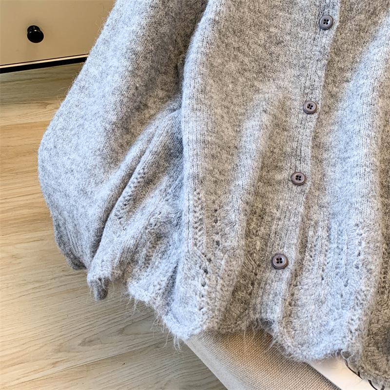 Women's Soft Knit Cardigan with Colorful Lace Collar - Cozy Autumn/Winter Loose Fit Fur Coat