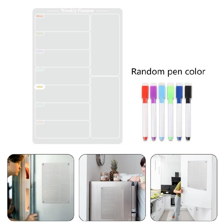 Dry Erases Board Acrylic Magnetic Meal Planner Weekly Calendar with 6 Colors Markers Menu Board for Refrigerator