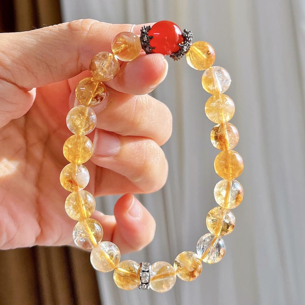 8Mm Autumn And Winter Maillard Natural Citrine Chalcedony Bracelet Bracelet.