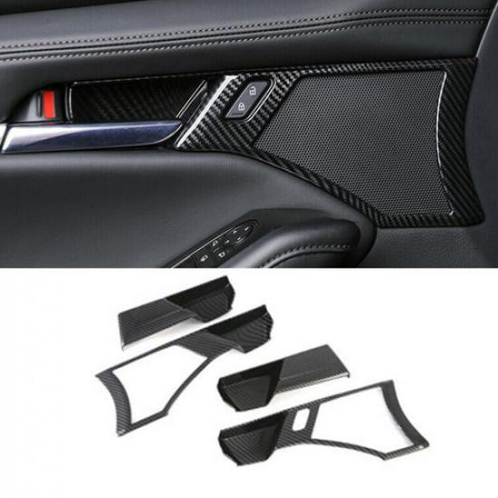 Carbon Fiber 4X Inner Door Handle Bowl Cover Trim For Mazda 3 Axela 2020-2023