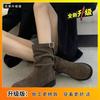 Pile boots retro medium tube suede locomotive Martin boots women's 2025 new fried street western cowboy Maillard short boots