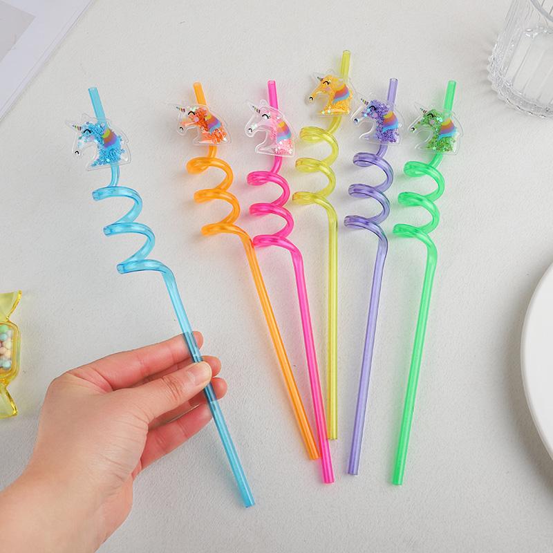 6/12pcs Unicorn Party Glitter Straws Reusable PVC Milk Juice Drinking Straw Kids Girls Birthday Party Decoration Favors Supplies