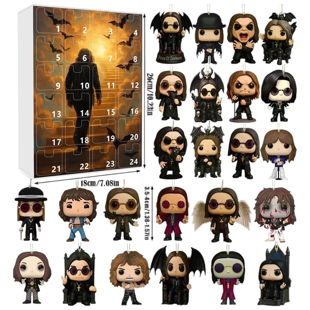 24 Days New Ozzy Osbourne Motorcycle Bell Advent Calendar Ozzy Osbourne 2D Acrylic Pendant Christmas Countdown Advent Calendar Gift