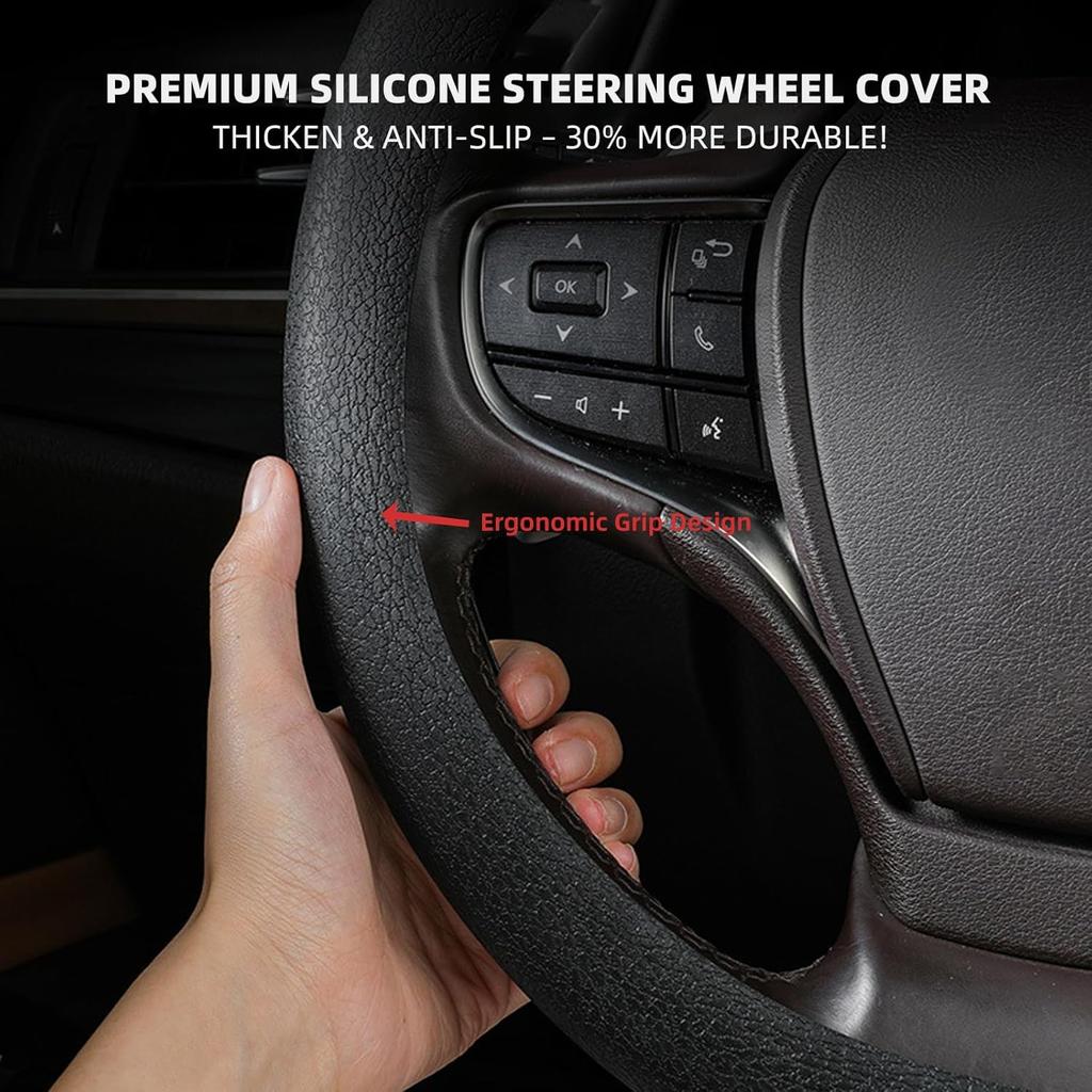 30% Thicker Universal Stretchy Silicone Steering Wheel Cover For 14” 15” 16” Wheels - Anti-Slip Grip & Enhanced Control For Men & Women, All