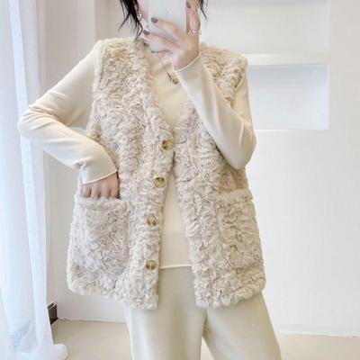 Krótka kamizelka damska z wełny jagnięcej 2025 - Nowa pogrubiona pluszowa kurtka bez rękawów na jesień/zimę