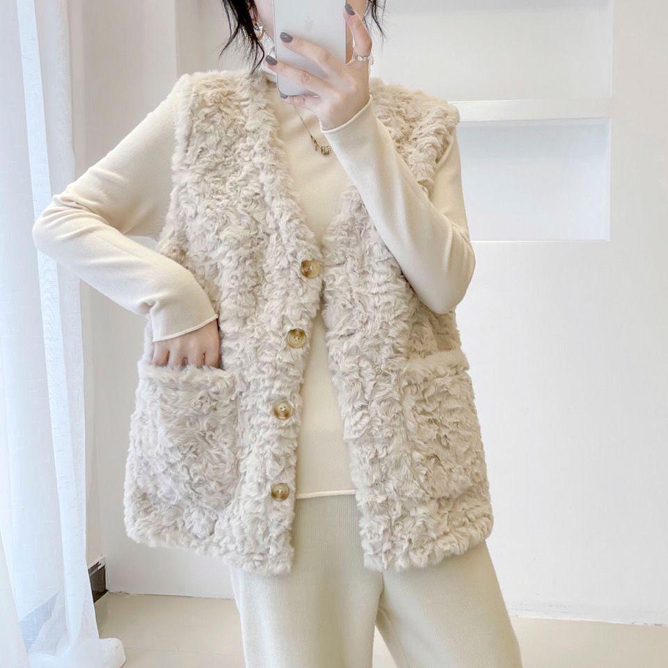 Damväst i kort lamull 2025 - Ny förtjockad plyschärmlös jacka för höst/vinter