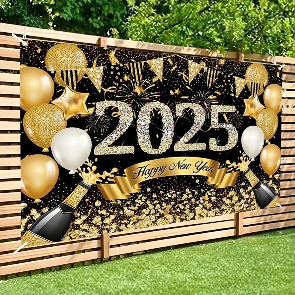 2025 Happy New Year Backdrop for Photography Champagne Golden Balloon Banner Celebrate Party Background Poster