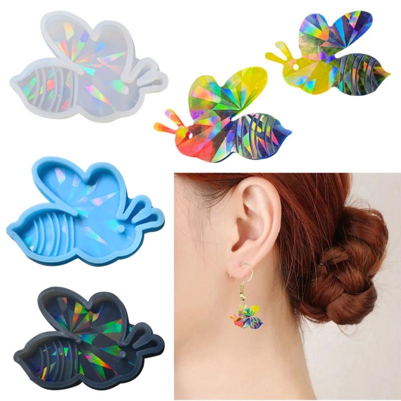 Animal Resin Mold Holographic Cute Bee Silicone Mold Rainbow-Light Effect Keychain Pendant Mold Epoxy Casting Craft