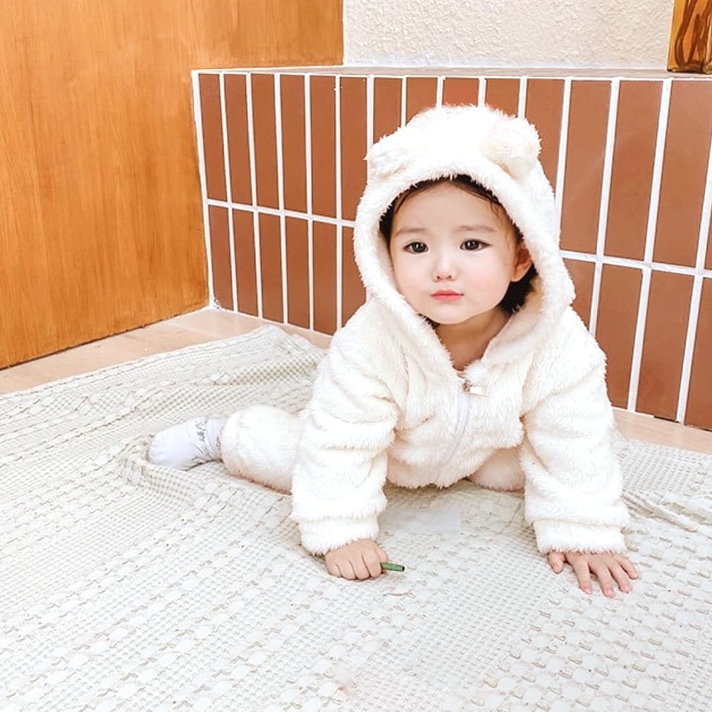 Salopetă din lână KAKELO cu urechi de urs Îmbrăcăminte exterioară pentru copii [KAKELO] All-in-One (Mărime 80, 01. Natural)