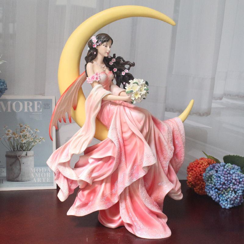 European-Style Hand-Painted Moon Fairy Girl Resin Figure for Desktop Decoration and Collection