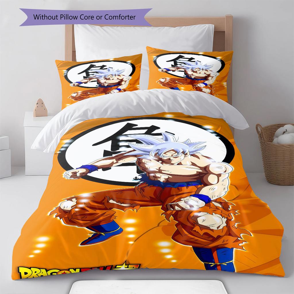 Sängkläder med Son Goku-mönster, Täcke Set Täckeöverdrag Örngott Hem Födelsedagspresent (1 * påslakan + 2 * örngott, utan kärna)