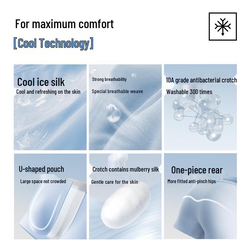 Youkeshu Men's Ice Silk Antibacterial Boxer Briefs 3-Pack