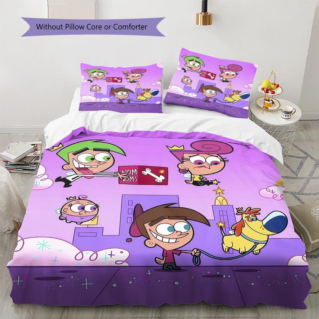 The Fairly OddParents2 Pattern Bedding Quilt Set Home Decoration Gift (1 * Duvet Cover + 2 * Pillowcase Without Core)
