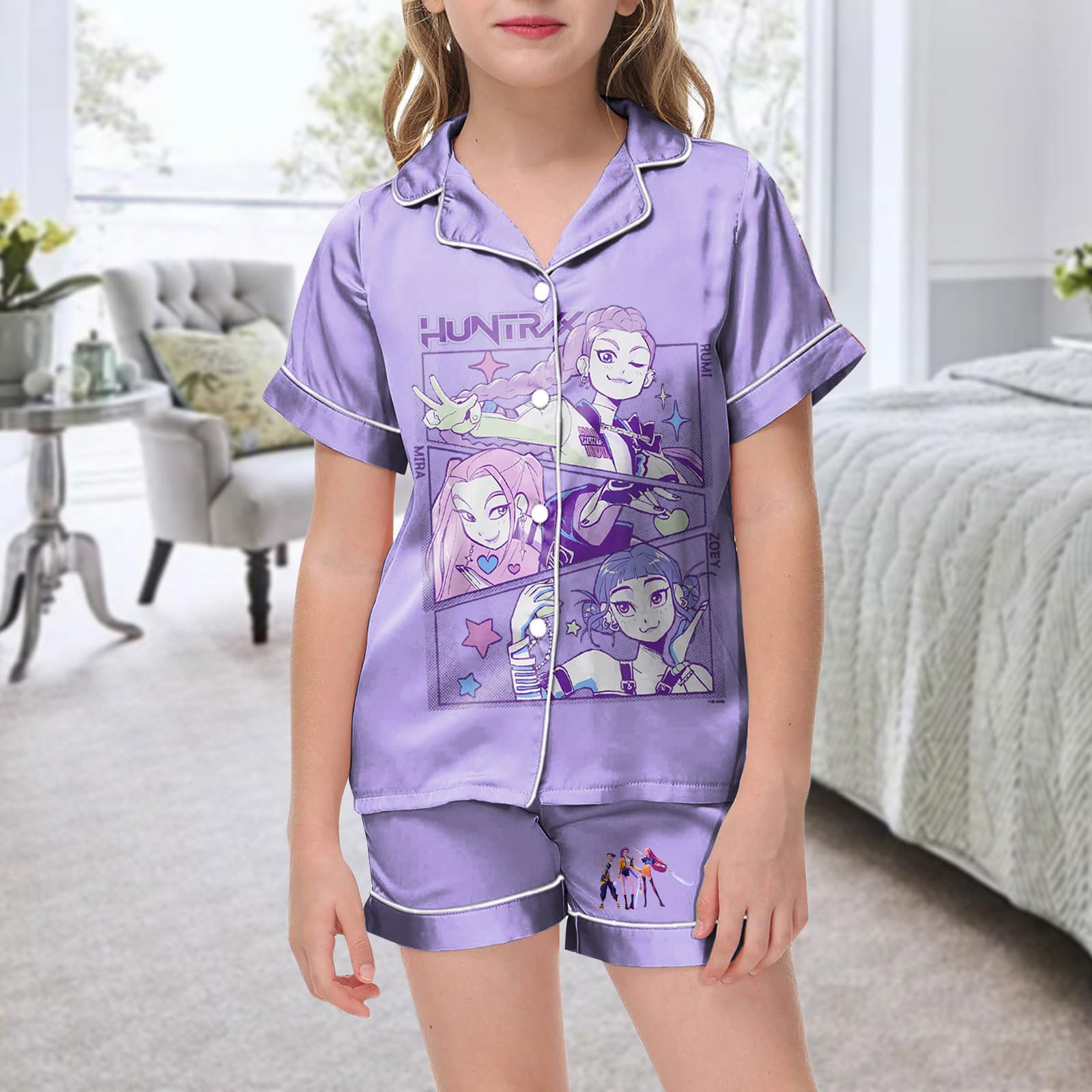 

Детская домашняя одежда Пижамный комплект Топ с коротким рукавом Шорты Комплект из двух предметов Верхняя одежда Игровой кардиган Одежда 130 фиолетовый