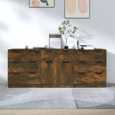 Vidaxl 3-Piece Chest of Drawers, Smoked Oak, Wood-Based Material