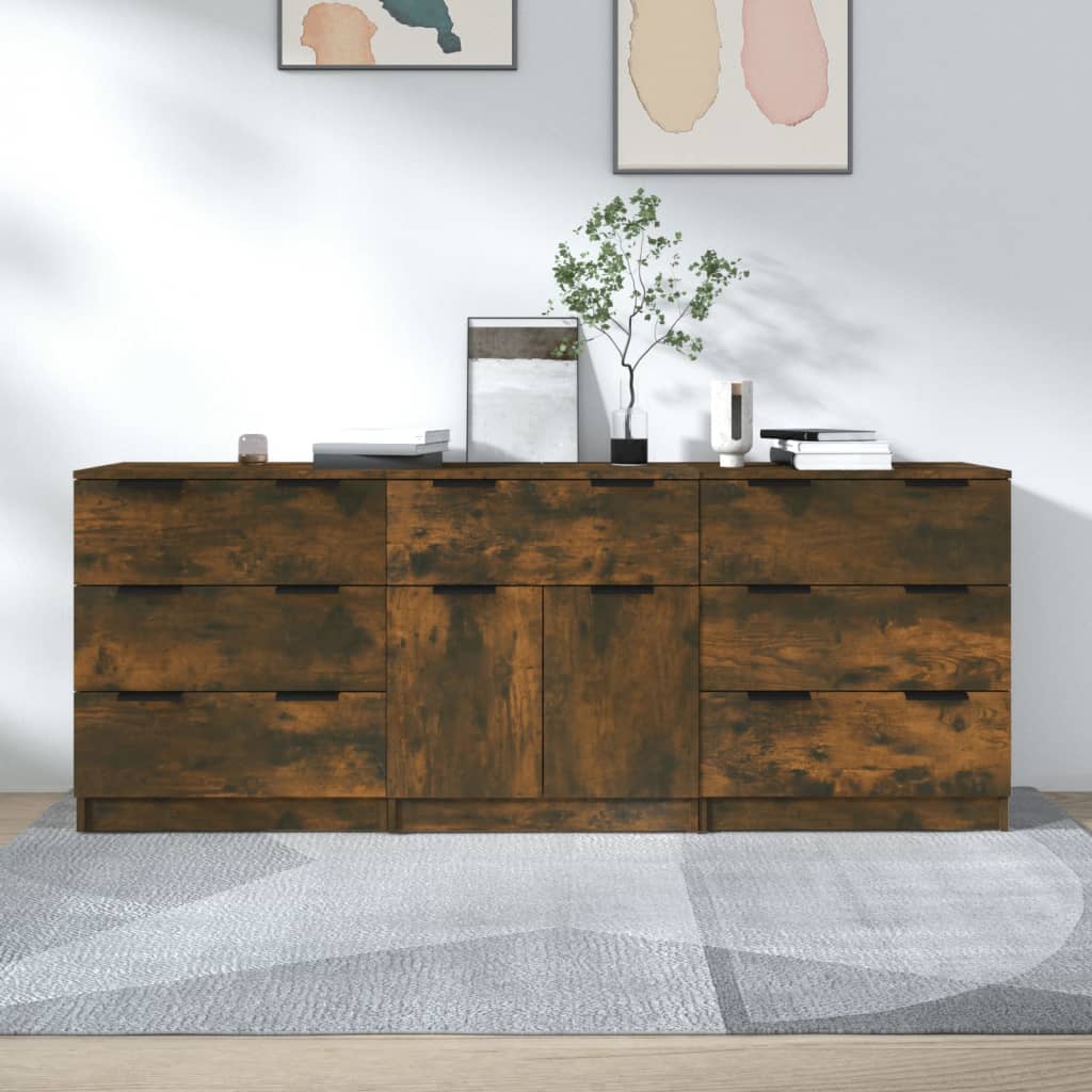 Vidaxl 3-Piece Chest of Drawers, Smoked Oak, Wood-Based Material