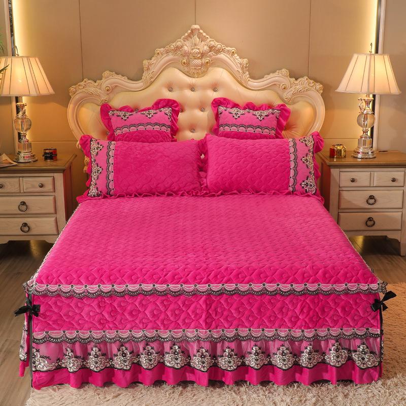 1 peça Saia de Cama Clássica Europeia Aveludada Acolchoada Tamanho King Queen Alta Qualidade Pelúcia Curta Colcha Não Inclui Fronha