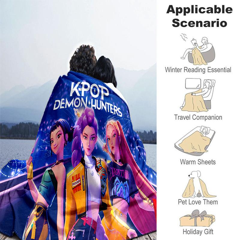 1pc Blanket Kpop Hunter5 Print Design, Lightweight Blanket for Sofa, Bed- Soft &Warm, Gift for All Seasons like Christmas, Halloween