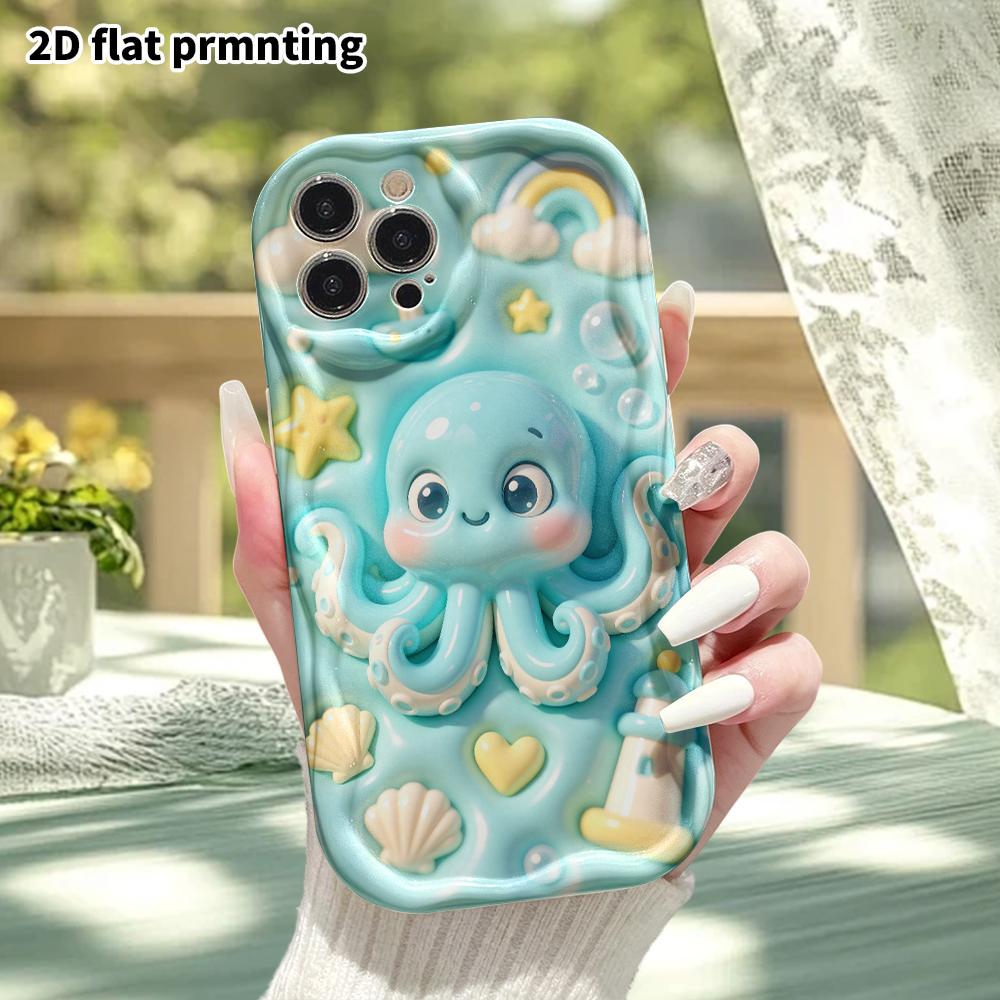 Phone case: 2D flat design, suitable for iPhone 18 17 16 15 14 13 Pro protective case, little ocean octopus, perfect Christmas and Halloween holiday g