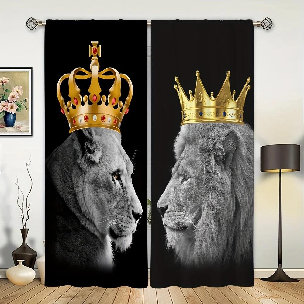 Lion Design Drapes African Wildlife Animal Window Panel Curtains Grassland King Of Jungle Tree Window Curtains For Bedroom Living Room