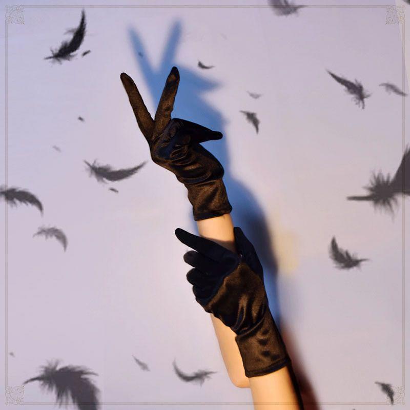 

Cos Flower Wedding Party Gloves Punk Goth Lolita Black Satin Gloves