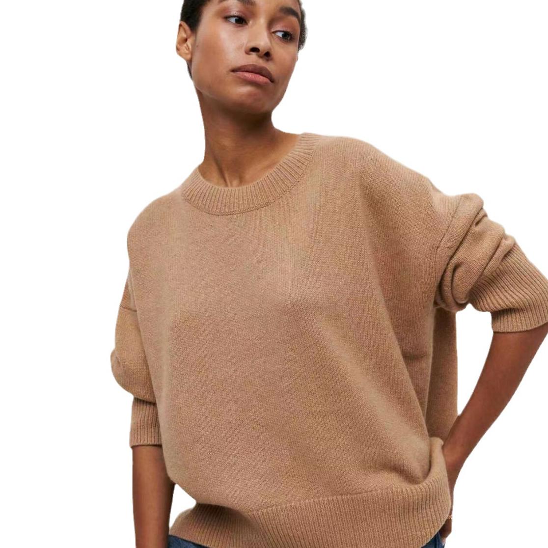 

Осень и Зима Новый Пуловер с Круглым Вырезом Однотонный Повседневный Мягкий Свитер XL верблюд