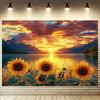 2D Vibrant Sunflower Backdrop Golden Hour Lake Photo Booth Background