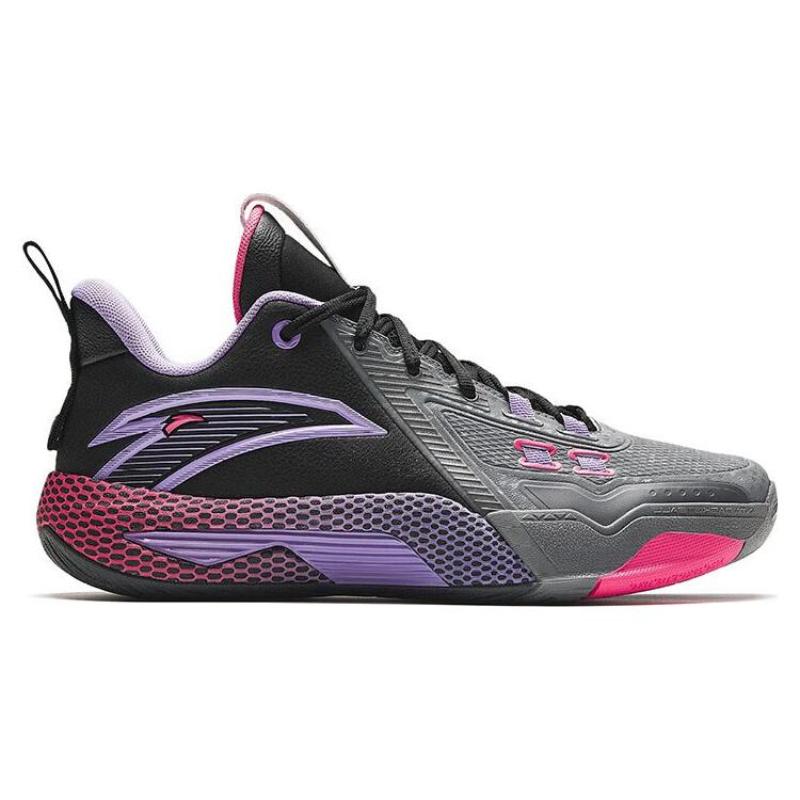 Anta Quick Battle 5 Cushioning Wear-Resistant Mid-Top Basketball Shoes Men's Black Gray Purple Sneakers 112341113-8