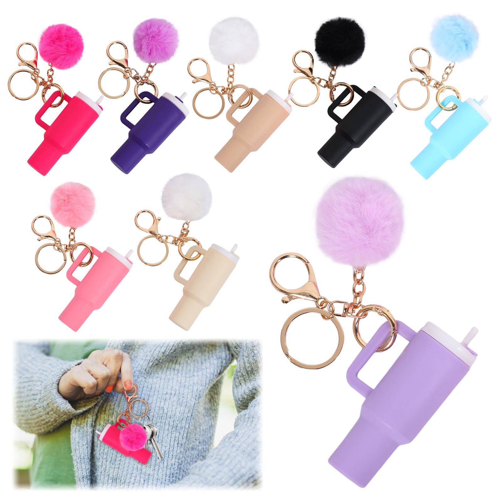 

8/12Pcs Mini Cup Keychain Cute Tumbler Keychain Lip Balm Holder Backpack Key Chain Charm Plastic Mini Tumbler Keychain for Women
