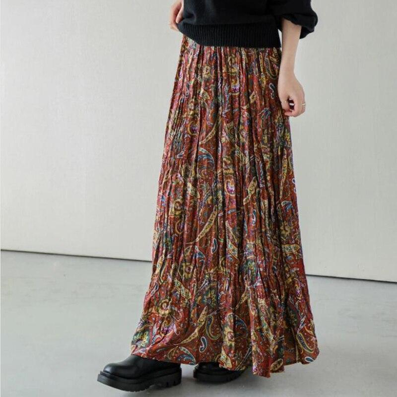 Buy Qooth Women Paisley Pattern Pleated Skirt Casual Lazy Elastic